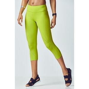 Fabletics Lime Angela Perforated Powerhold High Rise Capri Leggings Small